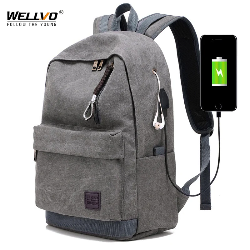 

Men Canvas USB Charging Backpacks Retro Large School Bags For Teenager Boys Girls Travel Laptop Backbag Mochila Rucksack XA22WC