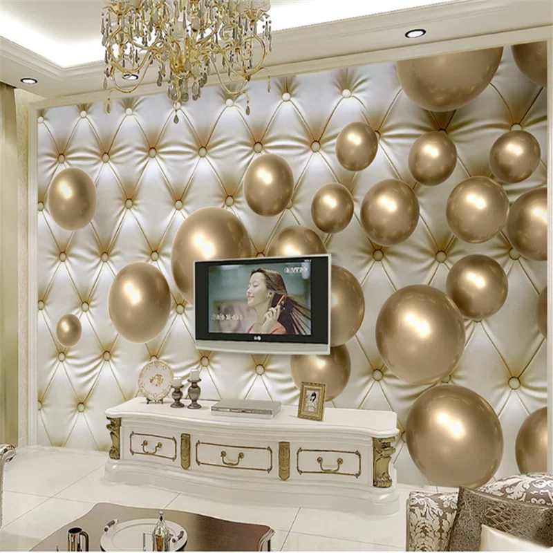 wellyu Custom large-scale mural 3d wallpaper stylish solid metal spherical flexible packaging modern TV background wallpaper