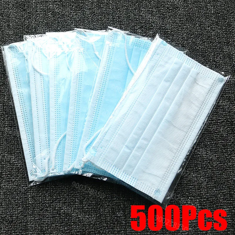 10-500pcs Disposable Adults Blue Face Masks individual package Sanitary safe mascarillas mask 3 Layer Ply Filter masque mask