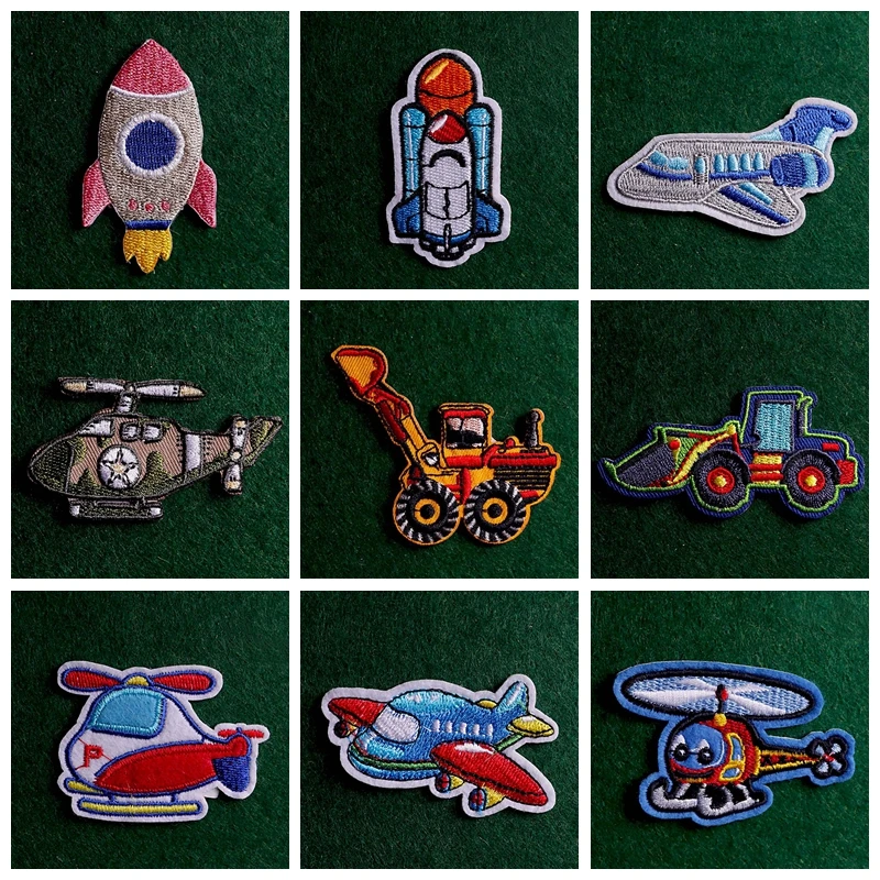 2pcs/lot Pulaqi Cartoon Plane Patches Iron on Patch Embroideried Patches on Clothes Rocket Custom for Jacket Applique Diy