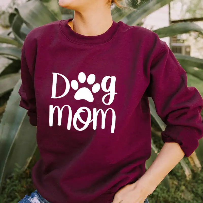 

Sweatshirt Dog Mom With Cute Paw Graphic Shirts New Arrival Women Funny Long Sleeve 100%Cotton Dog MaMa Tops Dog Lover Gift