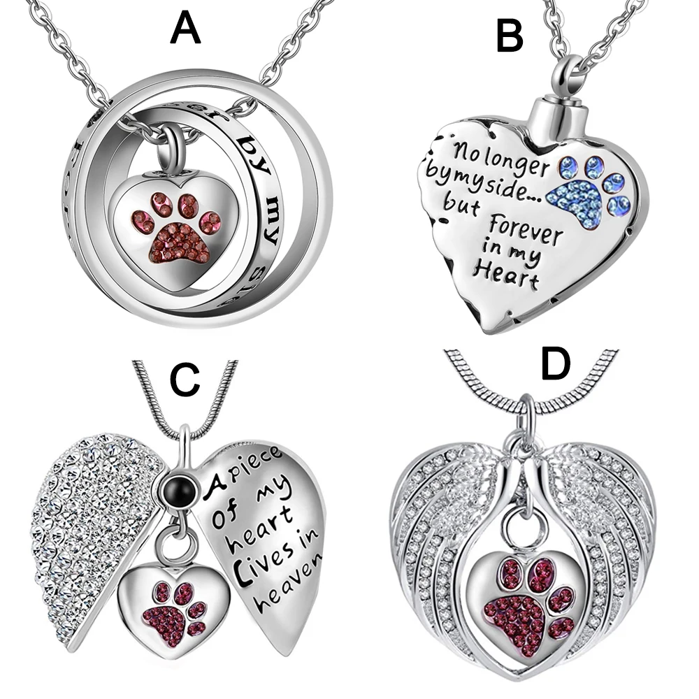 

High-quality Dog/Cat Paw Print Cremation Jewelry Ashes Holder Pet Memorial Urn Necklace Pendant For Memory