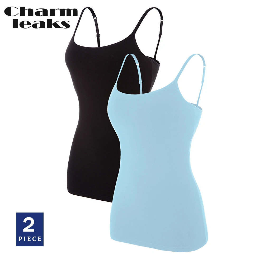 Charmleaks Women Camisole Underwear Cotton Soft Slim Sling Tank Tops Adjustable Straps Night Sleepwear Fitness Wear Pack of 2