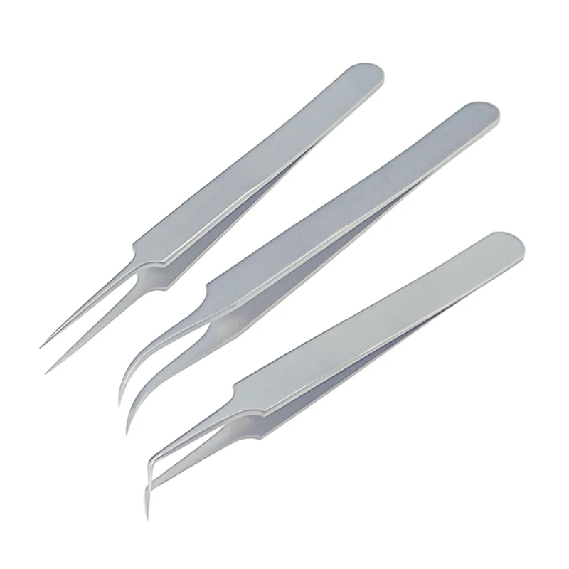 3pcs Straight/Angle/ Curved Hair Transplant Forceps Stainless Steel Straight Hair Implanter Tweezers 0.15mm Hair Transplant Tool