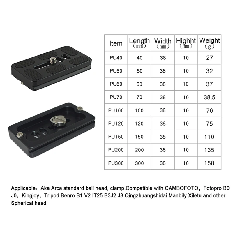 XILETU Quick Release Plate PU40 PU50 PU60 PU70 with 1/4\