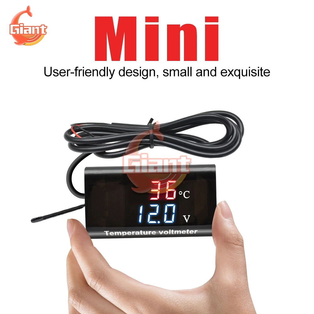 0.28 Inch LED Digital Dual Display 2 In 1 Thermometer Voltmeter Termometro Temperature Meter Voltage Monitor Tester for Car Boat