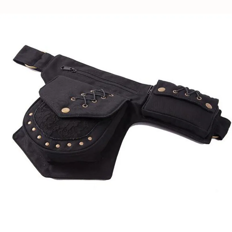 Women  Lace Drop Leg Bag for Vintage Canvas Waist Fanny Pack Belt Hip Bum Military Travel Motorcycle Messenger Shoulder Bags Ne
