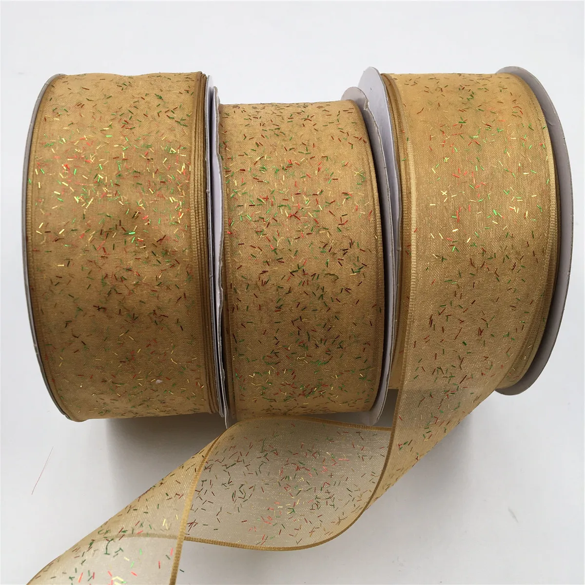 

25YARDS 38MM Sparkling Colorful Glitter Wired Edge Gold Sheer Ribbon for Birthday Decoration Chirstmas Gift DIY Wrapping 1-1/2"