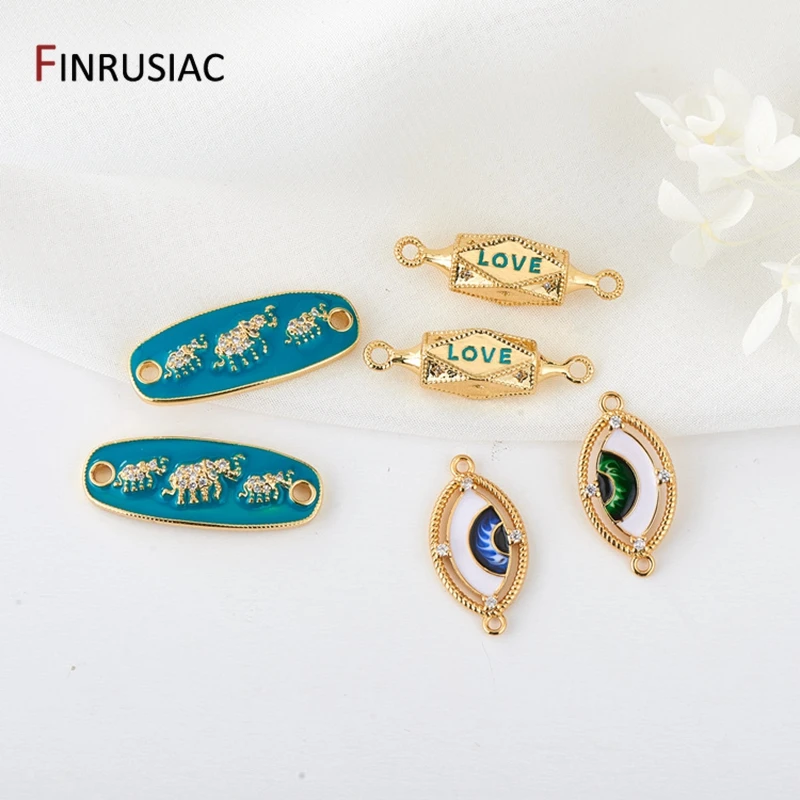 

2021 Новые популярные позолоченные 14 К конфетные/эмалированные синие прямоугольные бирки со слонами/подвесками от сглаза, разъемы
