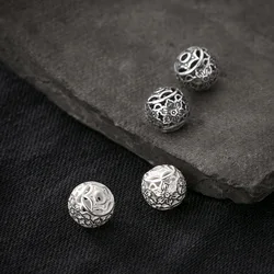 1pc 925 Sterling Silver Matte Craftwork Round Flower Loose Beads 10mm Hollow Silver Spacer Bracelets Beads DIY Jewelry FIndings