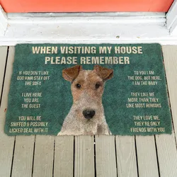 3D Si prega di ricordare Fox Terrier Dogs House Rules Zerbino Tappetini per porte antiscivolo Decor Portico Zerbino