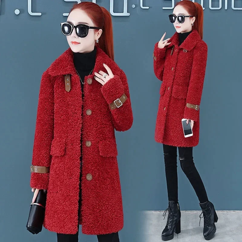 2021 Thick And Warm Lamb Velvet Jacket Women\'s Mid-Long Autumn Winter Popular Faux Fur All-In-One Particle Velvet Coat Female