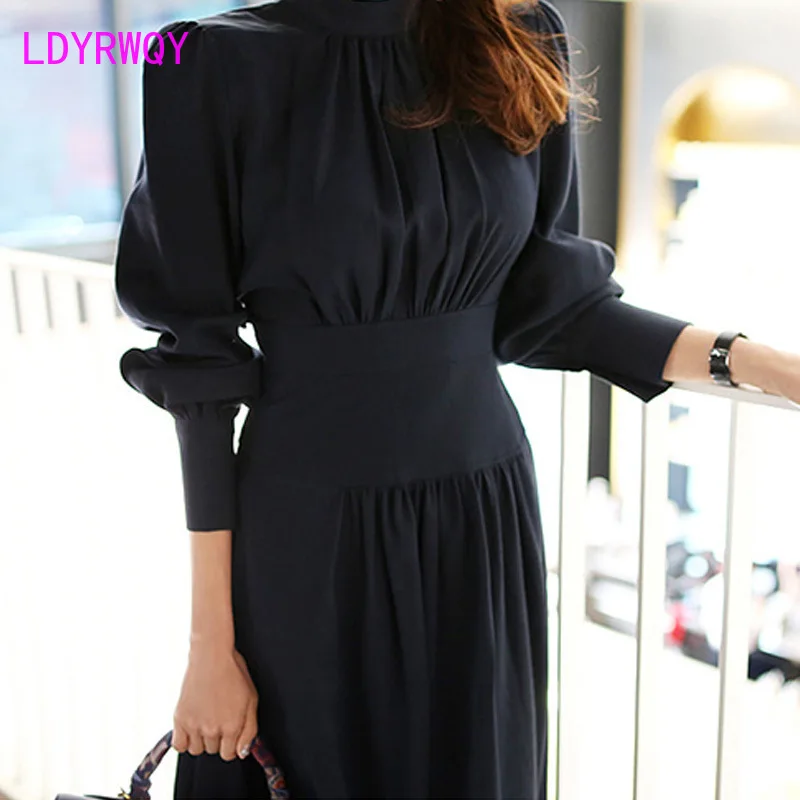 2021 new Korean ladies social  collar simple dress female Zippers  Full  Regular  Natural  Stand  Sheath  Office Lady