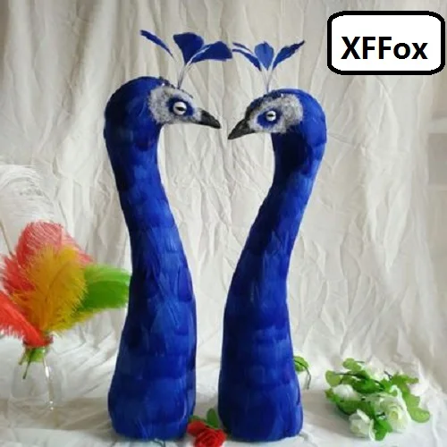 a pair of simulation blue peacock head models foam&feather real life peacock bird heads gift about 40cm xf1144