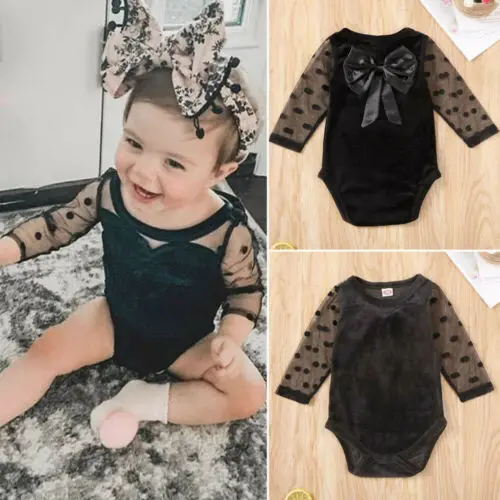 

Pudcoco US Stock 0-18M Cute Newborn Infant Baby Girl Bodysuits Polka Dot Print Lace Solid Bodysuit Jumpsuit Outfit Clothes