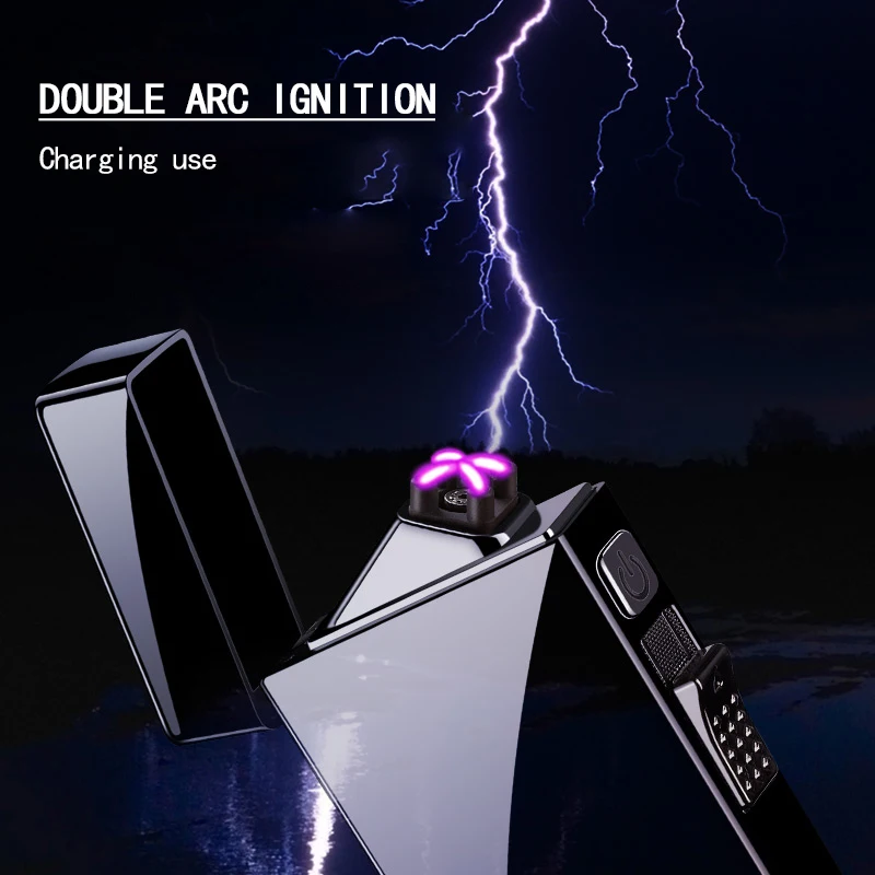 Double Arc Metal Plasma Torch Lighter Power Display, Type-C Cigarette Jet Flame,Creative