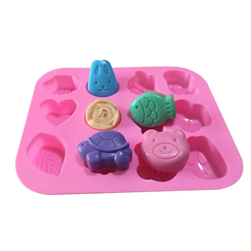 12 Cavity Food Grade Animals Handmade Soap Silicone Mold DIY Chocolate Cake Mold Soap Molds for Soap Making Baby Soap Mold