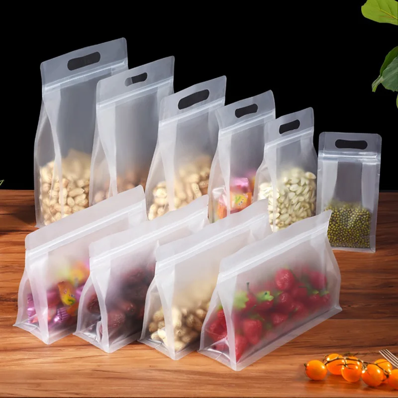 500Pcs/Lot Eight-side Thickened Plastic Bag Frosted Transparent Packaging Bag Candy/Flower Tea/Cat Food/Fishing Bait Ziplock Bag