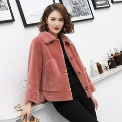 Real Fur Sheepskin Coat Women Winter  Genuine Wool Coats Female turndown Collar Winter Warm Sheep Shearing Jacket Outercoat