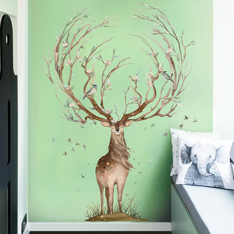 Nordic Ins Elk Wall Sticker For Home Self-adhesive Warm Stickers Bedroom Porch Sofa Background Wall Decor Room Decoration