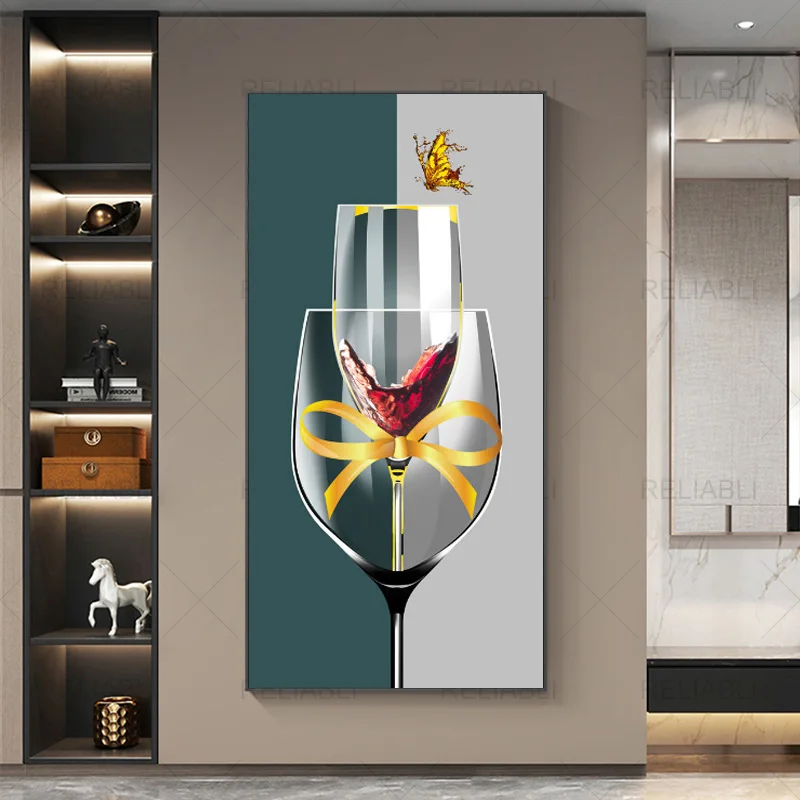 Gold Foil Porch Canvas Painting Light Luxury Wine Glass Posters and Prints Wall Pictures for Gallery Home Decor No Frame Cuadros