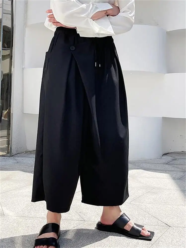 Men's Wide-Leg Trousers Spring And Autumn New Simple Daily Leisure Personality Lapel Super-Loose Oversized Nine-Minute Trousers