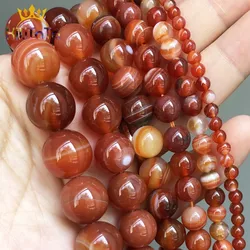 Dark Orange Red Striated Agates Beads Round Loose Beads For Jewelry Making DIY Bracelet Earrings Accessories 15'' 4/6/8/10/12mm