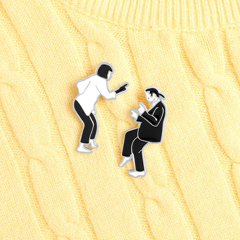 Pulp Fiction Enamel Pins Custom Black White Movie Role Brooches Bag Clothes Lapel Pin Badge Jewelry Gift for Fans Friends