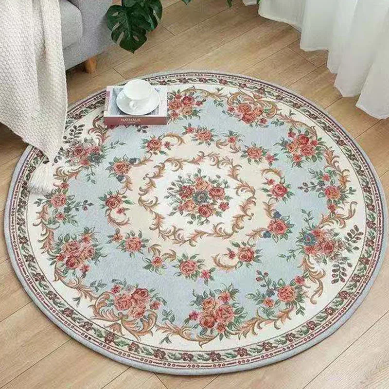 

Круглый ковер, винтажный синий ковер для гостиной, спальни, напольный ковер, моющийся ковер, жаккардовый тканый ковер, 120/160 см, складной домашний декор