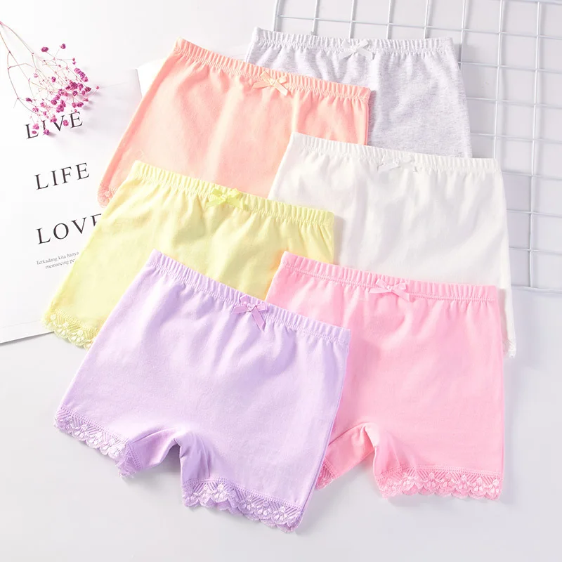 Hot Sales New Girls Cotton Lace Boxer Shorts Panties Kids Solid Children Underwear 2-10 Years 6 Pcs/Lot M-3XL Clothes