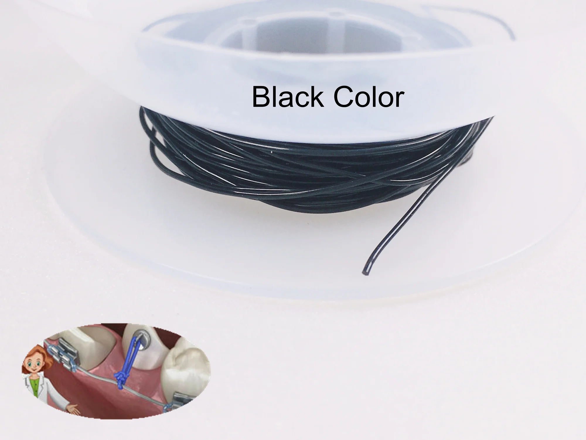 Dental Orthodontic Elastic Power Solid Thread 15FT/Roll Black Color