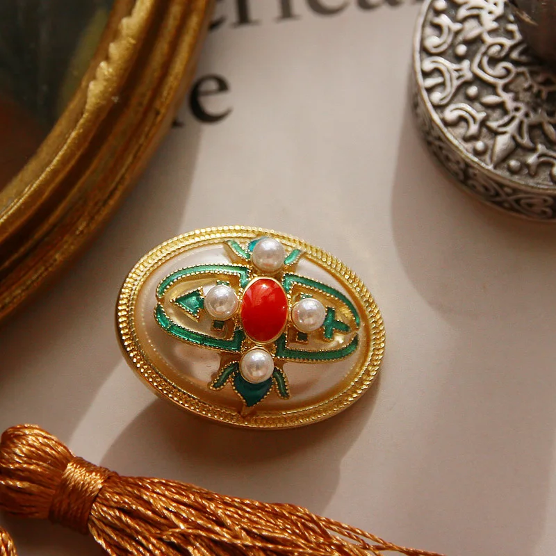 

Creative Retro Baroque Goose Egg Pearl Brooches Enamel Embossed Oval Antique Brooch Female Party Gift