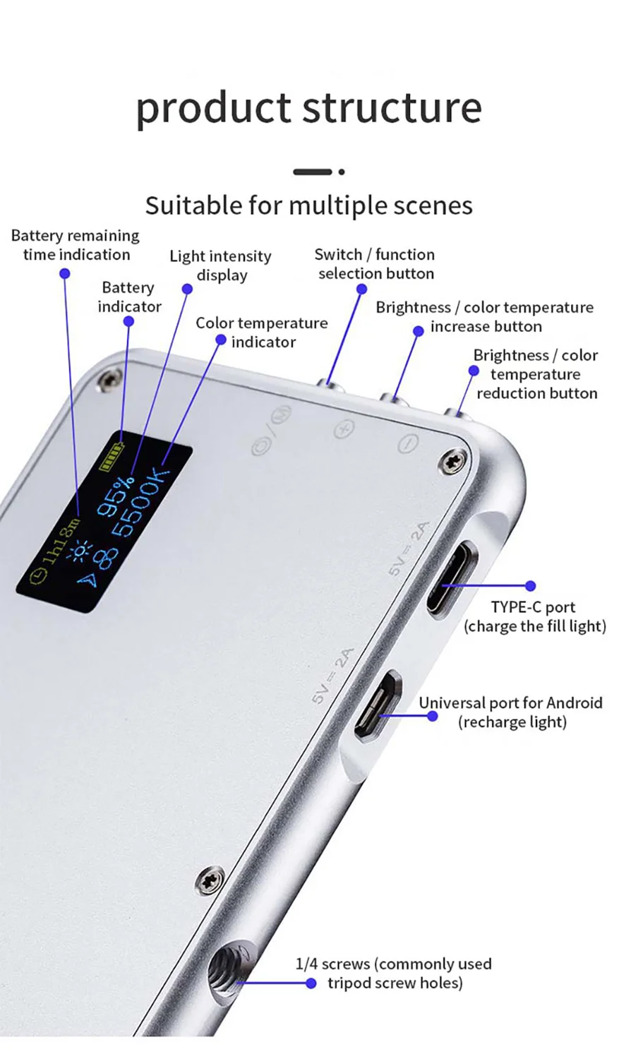 180 Bi Màu 3100K-5500K Video Mini LED Di Động Lấp Đầy Ánh Sáng Được Xây Dựng Trong Pin dành Cho Máy Ảnh Điện Thoại Chụp Hình Studio