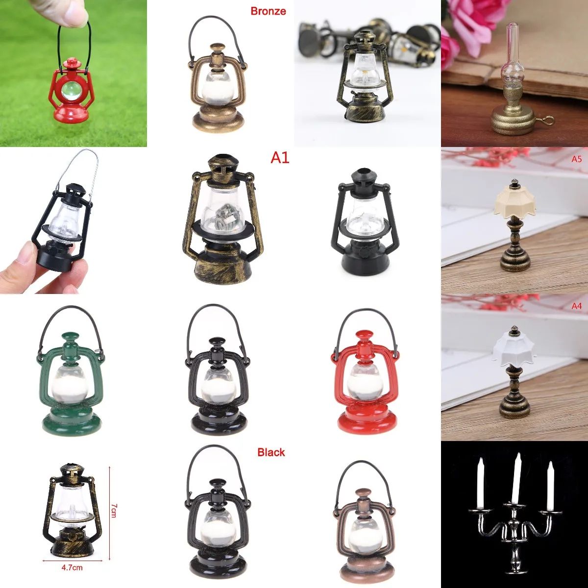 1/12 Dollhouse Miniature Accessories Mini Metal Vintage Oil Lamp  Simulation Barn Lantern Model Toys for Doll House Decoration