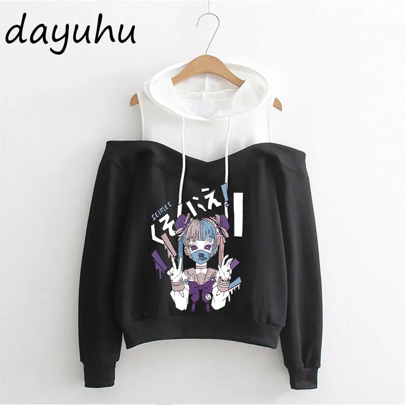 90s Goth Anime Hoodie Aesthetic Women Sweatshirt Punk Grunge Streetwear Ladies Gothic Top Manga Harajuku Clothes Y2k Female