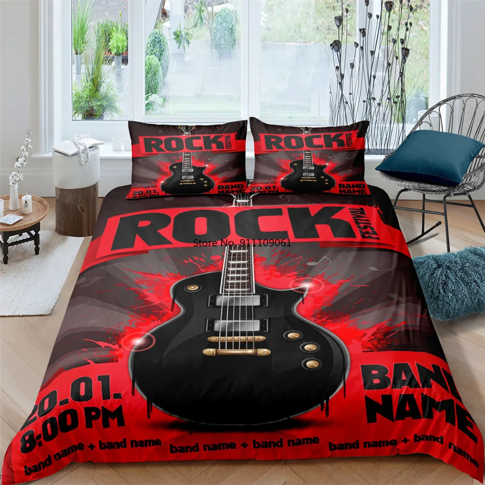 Music 3D Bedding Set Keyboard Music Note Duvet Cover Queen Size Bed Cover Set Comforter Red Guitar Digital Bedding Sets