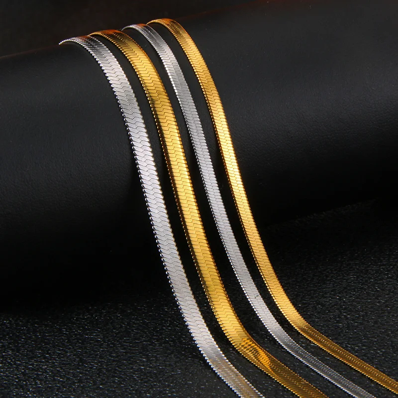 Modische Unisex-Schlangenkette Damen-Halskette Choker Edelstahl Fischgrät-Kette in Goldfarbe für Damen-Schmuck – Detail 7