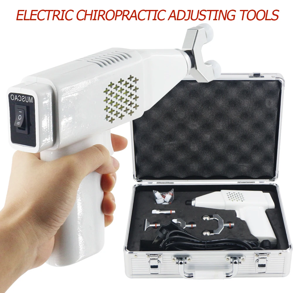 

2022 New Electric Chiropractic Adjusting Tool 3 Levels 4 Heads Correction Spinal Massage Body Relaxation Pain Relief Massage Gun