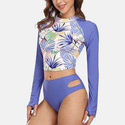 Charmo Women's Two Piece Swimsuits Long Sleeve Swim Shirts Rash Guard Top UPF 50+ Bikini Bottom Set