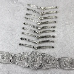 Sunspicems Retro Vintage Caucasus Waist Belt Breastplate Bib Sets for Women Antique Silver Color Dancer Jewelry Body Chain Gift