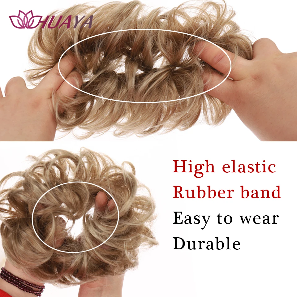 HUAYA  Synthetic Curly Donut Chignon Hairpieces Elastic Updo Chignon Fluffy Messy Scrunchies Hair Bun For Women