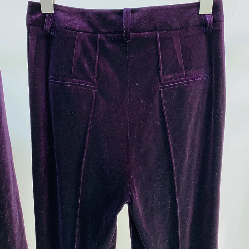 Imagem -06 - Blazer de Veludo e Calças Flare para Mulheres Jaqueta de um Botão Terno de Escritório Feminino Roxo e Marrom Outono e Inverno Novo 2023 Peças