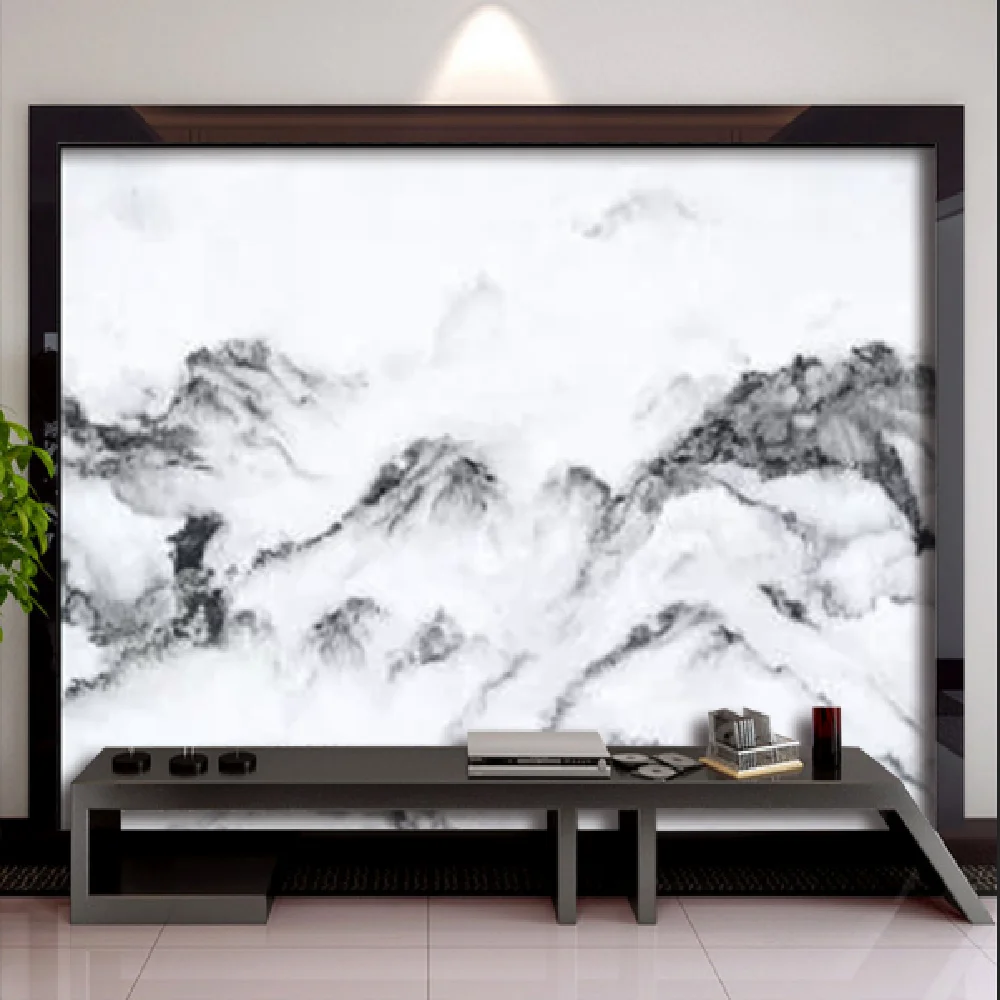 

Milofi customized 3D printing wallpaper mural artistic conception black and white mountains and clouds scenery background map