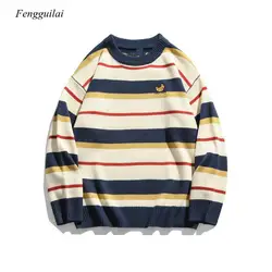 Striped Loose Couple Sweater Men's Fashion Warm Autumn New Korean Knitwear