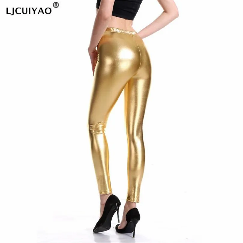 

LJCUIYAO Leggins Push Up Fashion Pants High Waist Workout Shining For Women PU Leather Leggings Elastic Trousers Stretch Legging