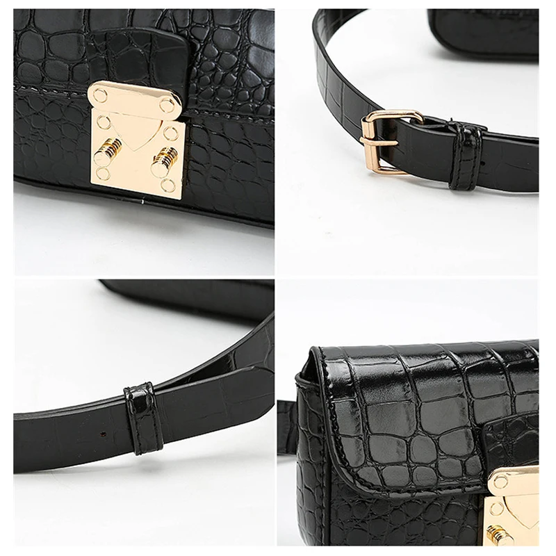 Mihaivina Leather Waist Belt Bags Women Bum Bag Luxury Fanny Pack Female Crocodile Shoulder Pouch Bag Black Mobile Phone Bags