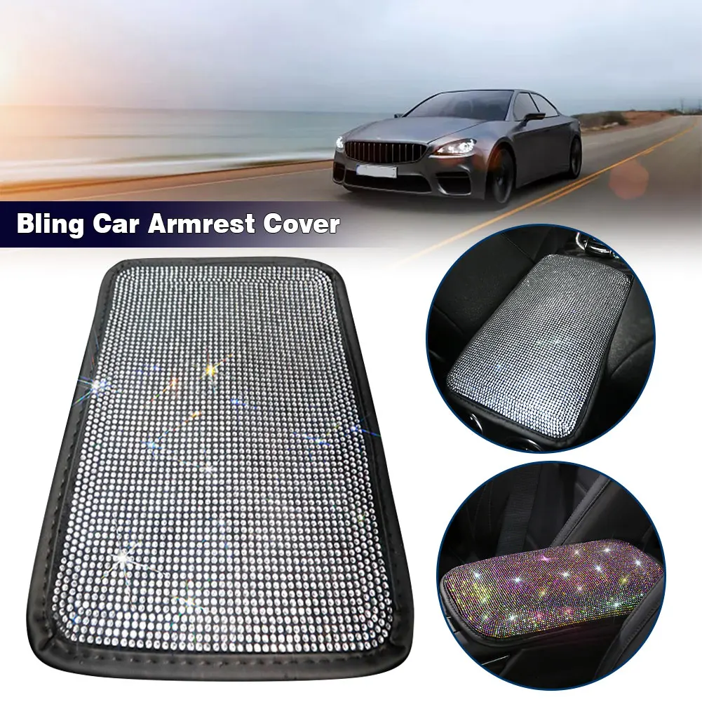 Car Armrest Cover Rhinestone Bling Auto Center Console Protective Cushion Pad For Women Girl For Car Interior Accessories