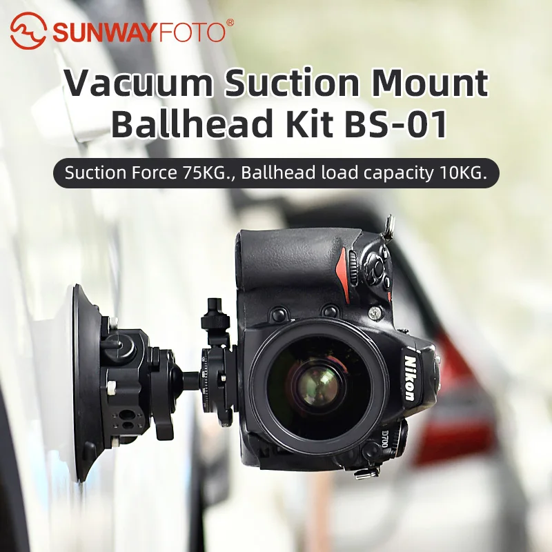 

SUNWAYFOTO BS-01 Suction Cup Mount Ball Head for DSLR Camera,Phone Holder,Gopro for Car,Load 22lbs.( 10KG)