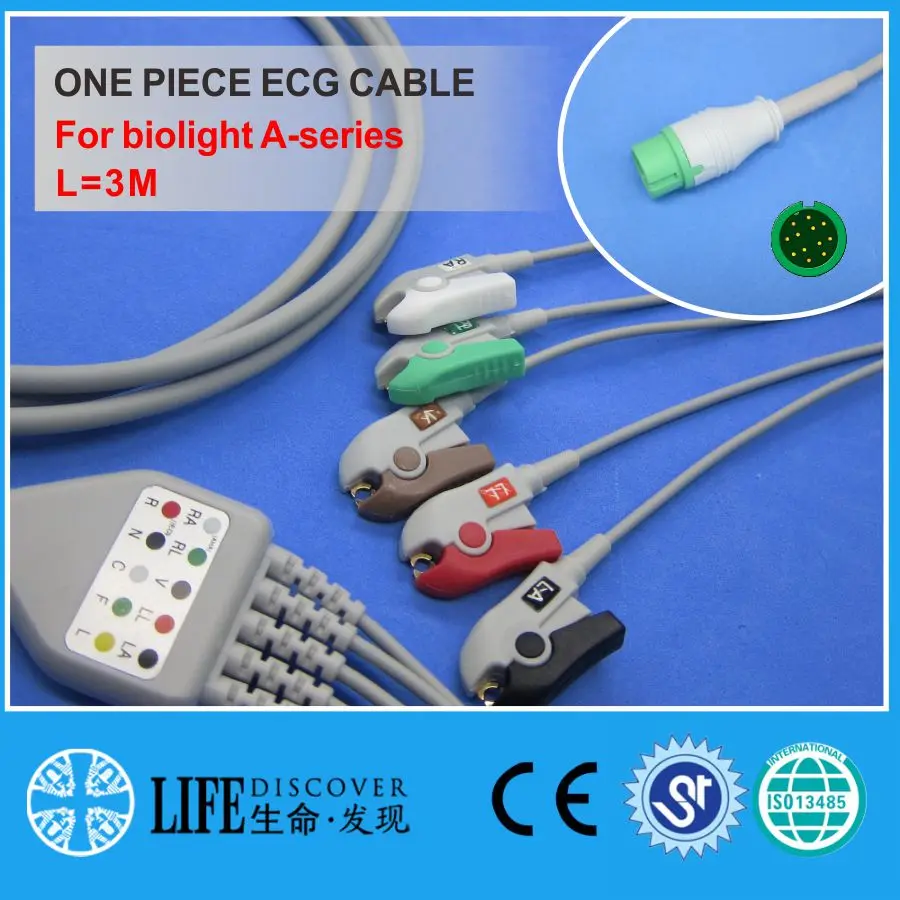 EKG ECG CABLE with 5 leadwires clip for biolight A-series patient monitor