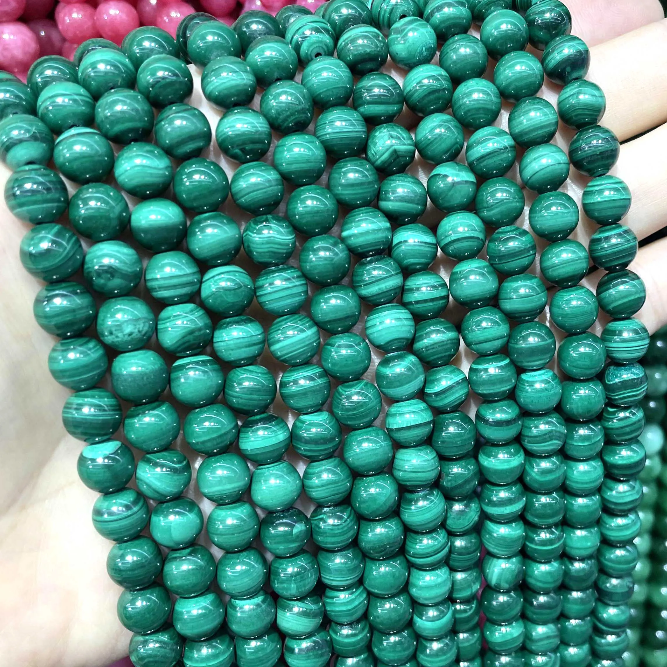 Natural Genuine Stone Green Malachite Round Loose Beads For Jewelry Making DIY Bracelet Necklace Accessories 4/6/8/10/12mm